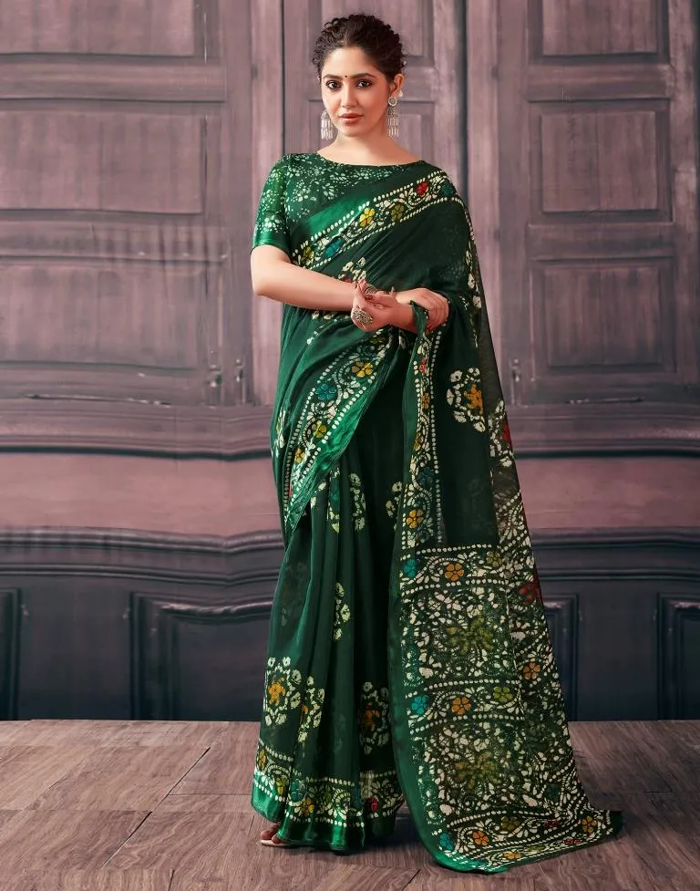 Green Cotton Printed Sarees