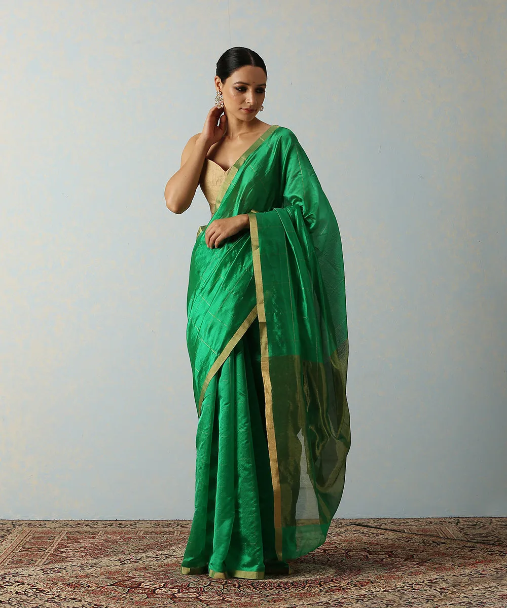 Green Handloom Eknaliya Silk Chanderi Saree With Zari Squares