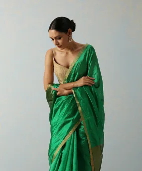 Green Handloom Eknaliya Silk Chanderi Saree With Zari Squares