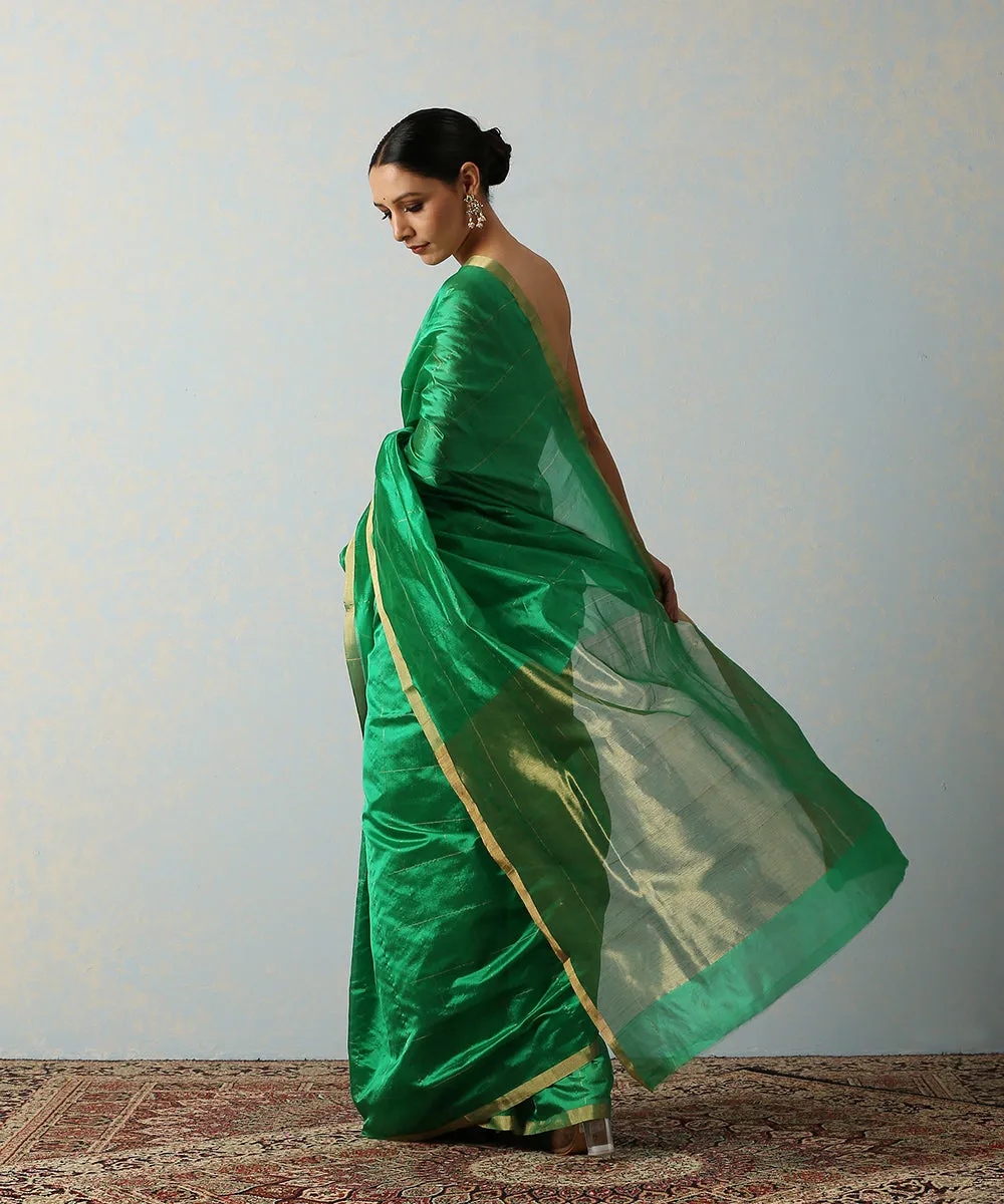 Green Handloom Eknaliya Silk Chanderi Saree With Zari Squares