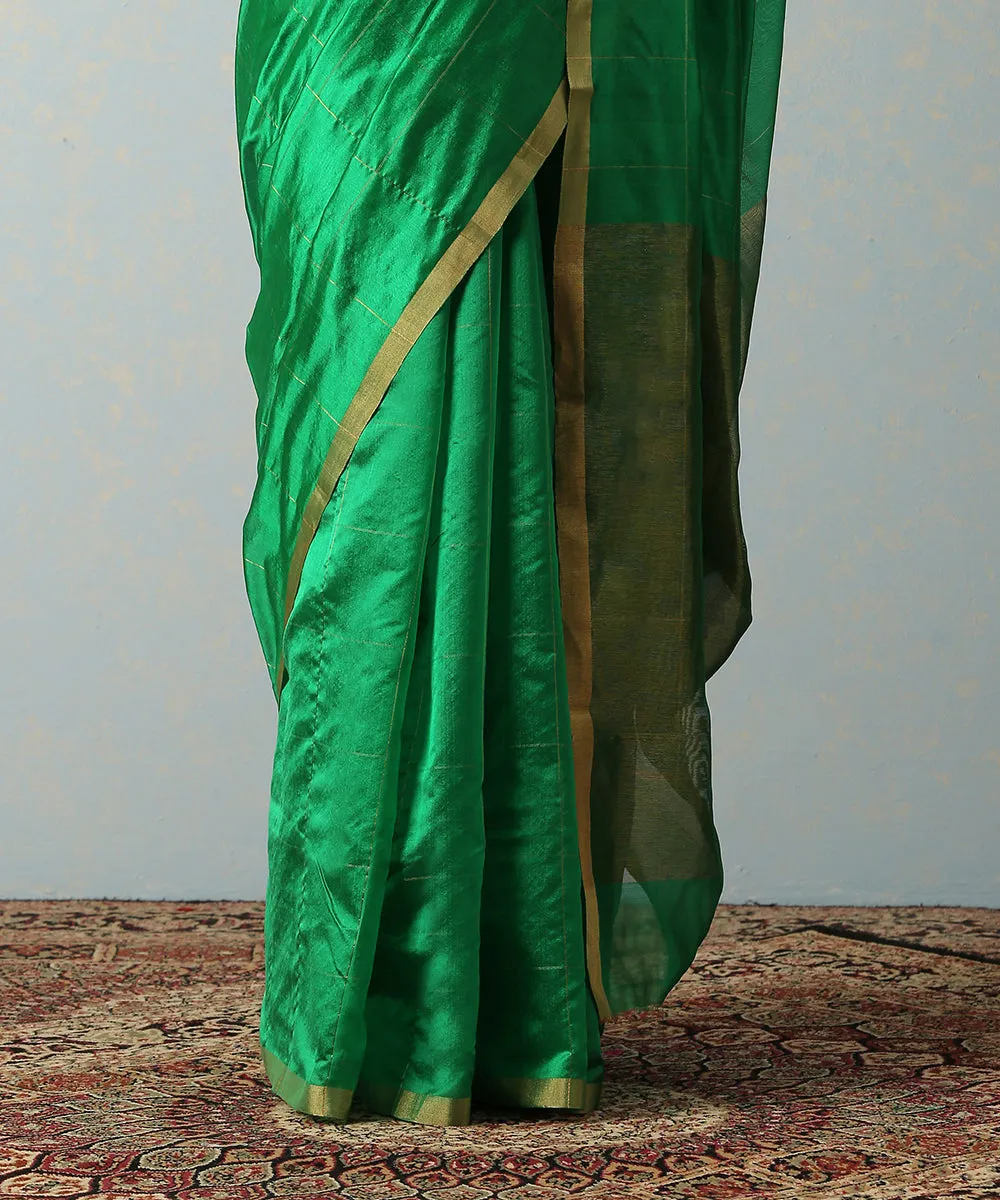 Green Handloom Eknaliya Silk Chanderi Saree With Zari Squares