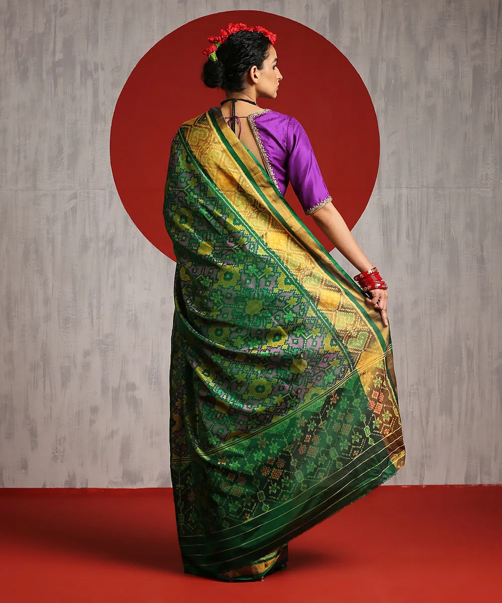 Green Handloom Pure Silk Patola Saree With Tissue Border