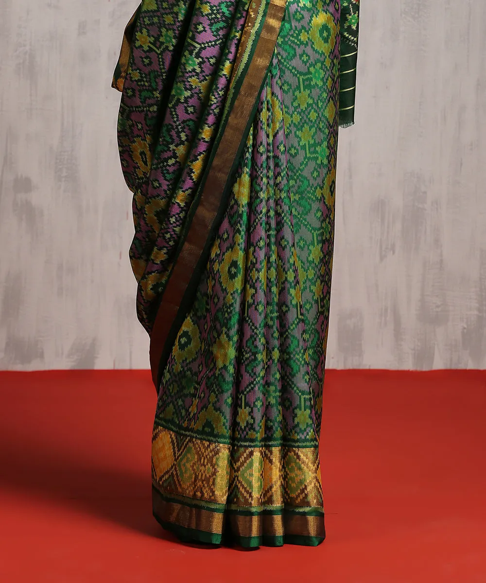 Green Handloom Pure Silk Patola Saree With Tissue Border