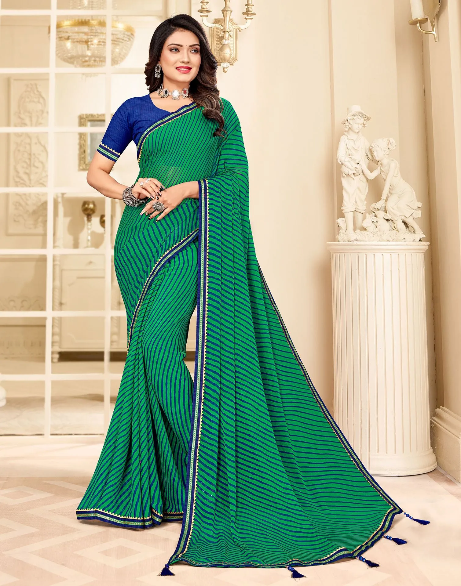 Green Printed Saree