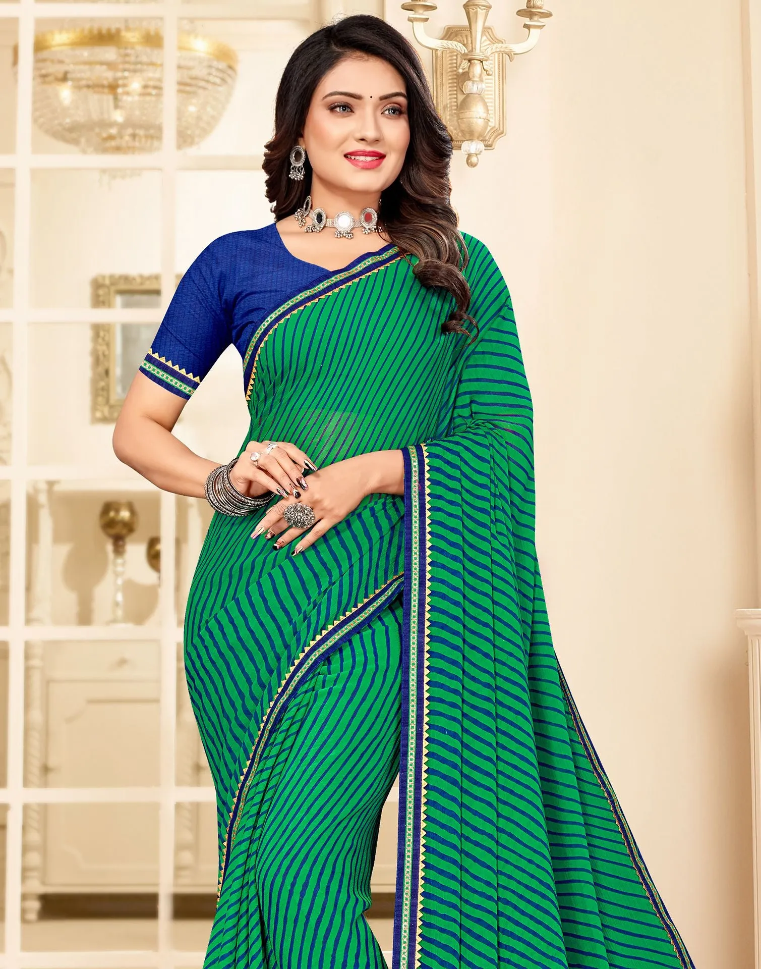 Green Printed Saree