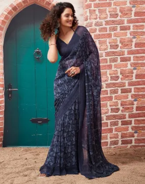 Grey Georgette Printed Sarees