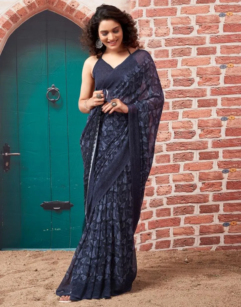 Grey Georgette Printed Sarees