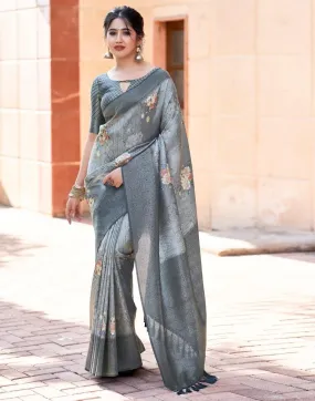 Grey Silk Printed Sarees