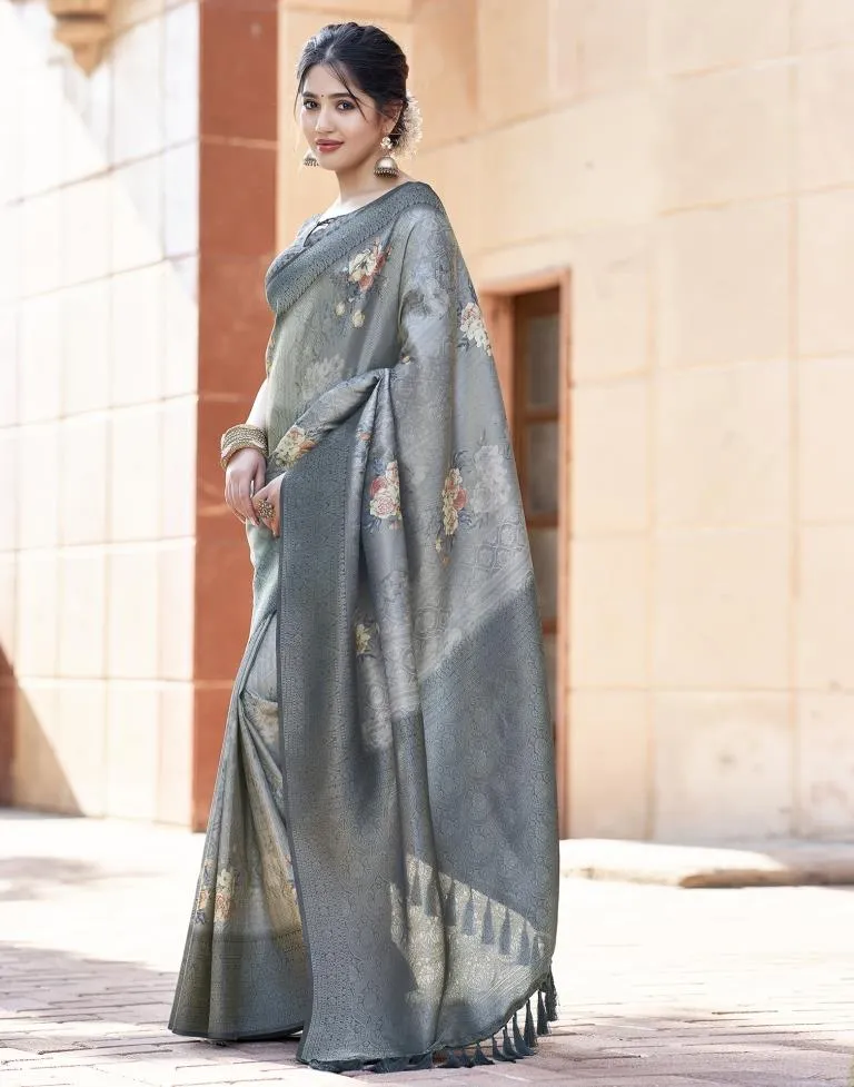 Grey Silk Printed Sarees