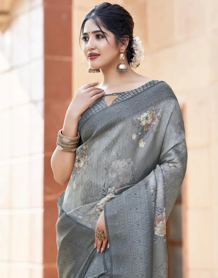 Grey Silk Printed Sarees