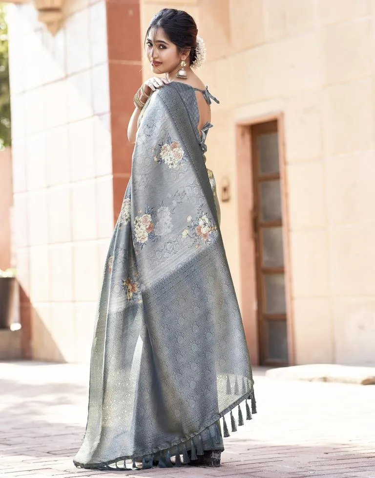 Grey Silk Printed Sarees