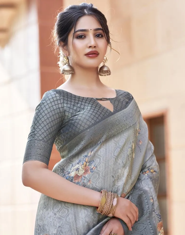 Grey Silk Printed Sarees