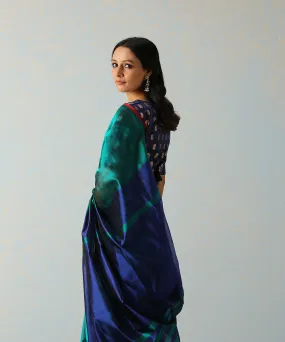 Handloom Blue And Teal Green Striped Chanderi Silk Saree