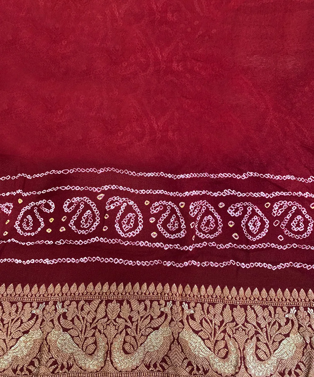 Handloom Maroon Pure Georgette Banarasi Bandhej Saree With Zari Border