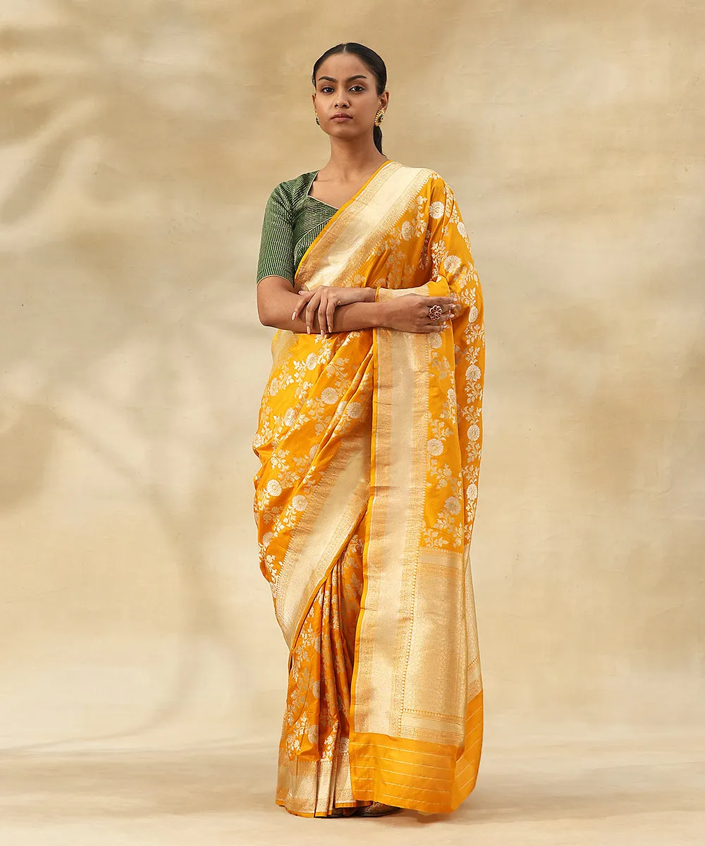 Handloom Mustard Pure Katan Silk Banarasi Saree With Sona Rupa Zari Jaal