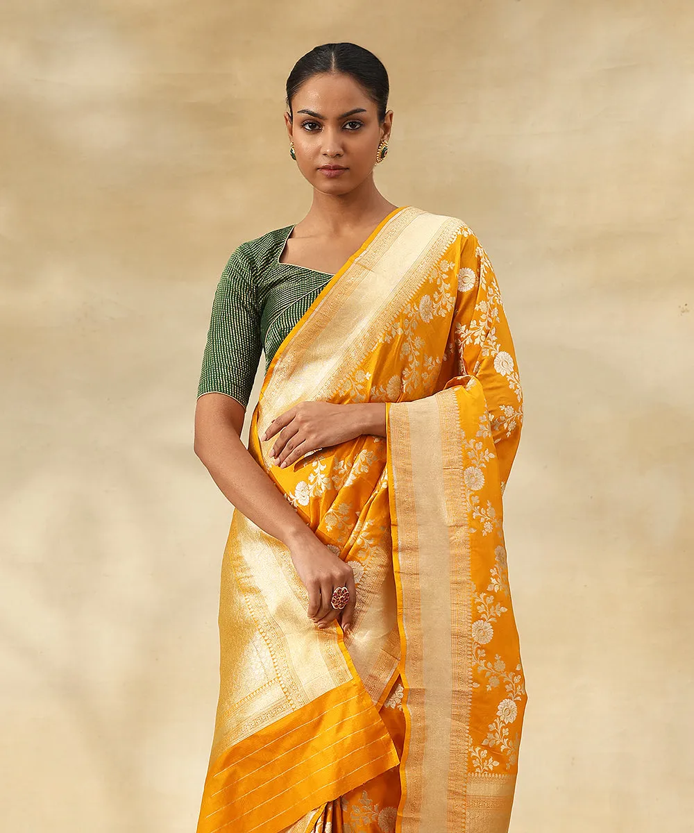 Handloom Mustard Pure Katan Silk Banarasi Saree With Sona Rupa Zari Jaal