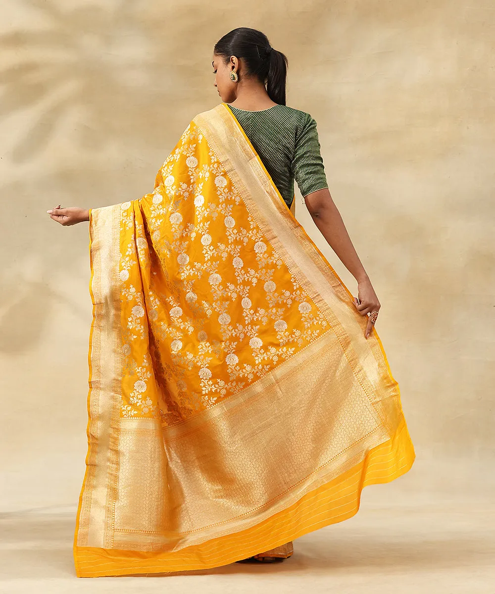 Handloom Mustard Pure Katan Silk Banarasi Saree With Sona Rupa Zari Jaal