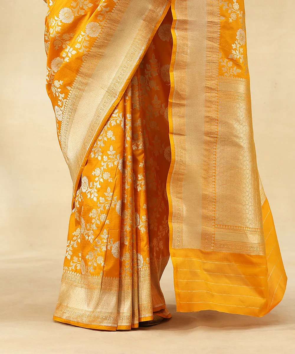 Handloom Mustard Pure Katan Silk Banarasi Saree With Sona Rupa Zari Jaal