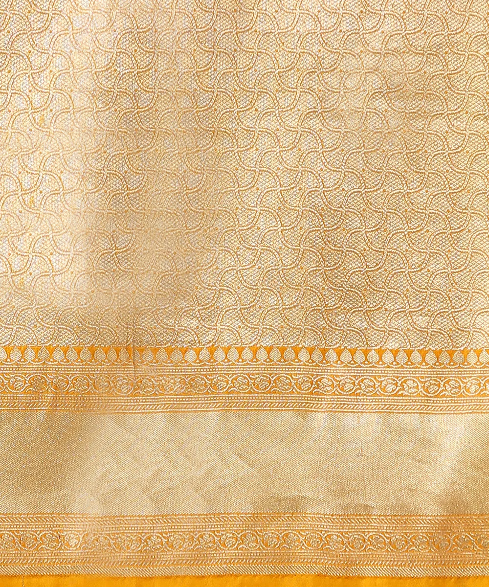 Handloom Mustard Pure Katan Silk Banarasi Saree With Sona Rupa Zari Jaal