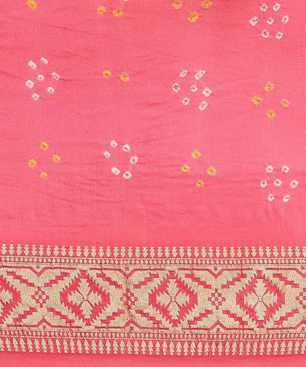 Handloom Pink Pure Georgette Banarasi Bandhej Saree With Zari Jaal