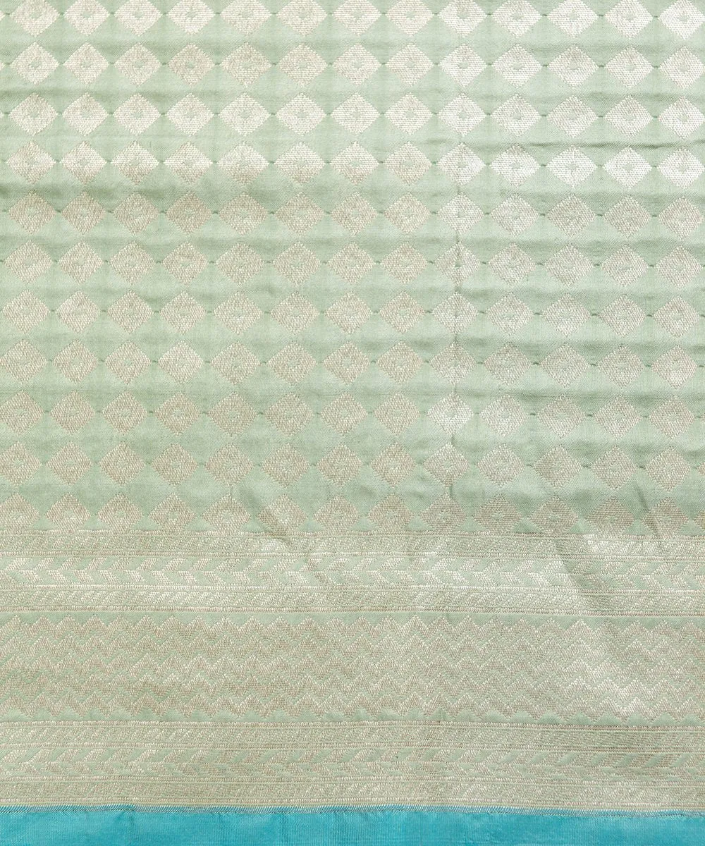 Handloom Pista Green With Embossed Weave Pure Katan Silk Banarasi Saree