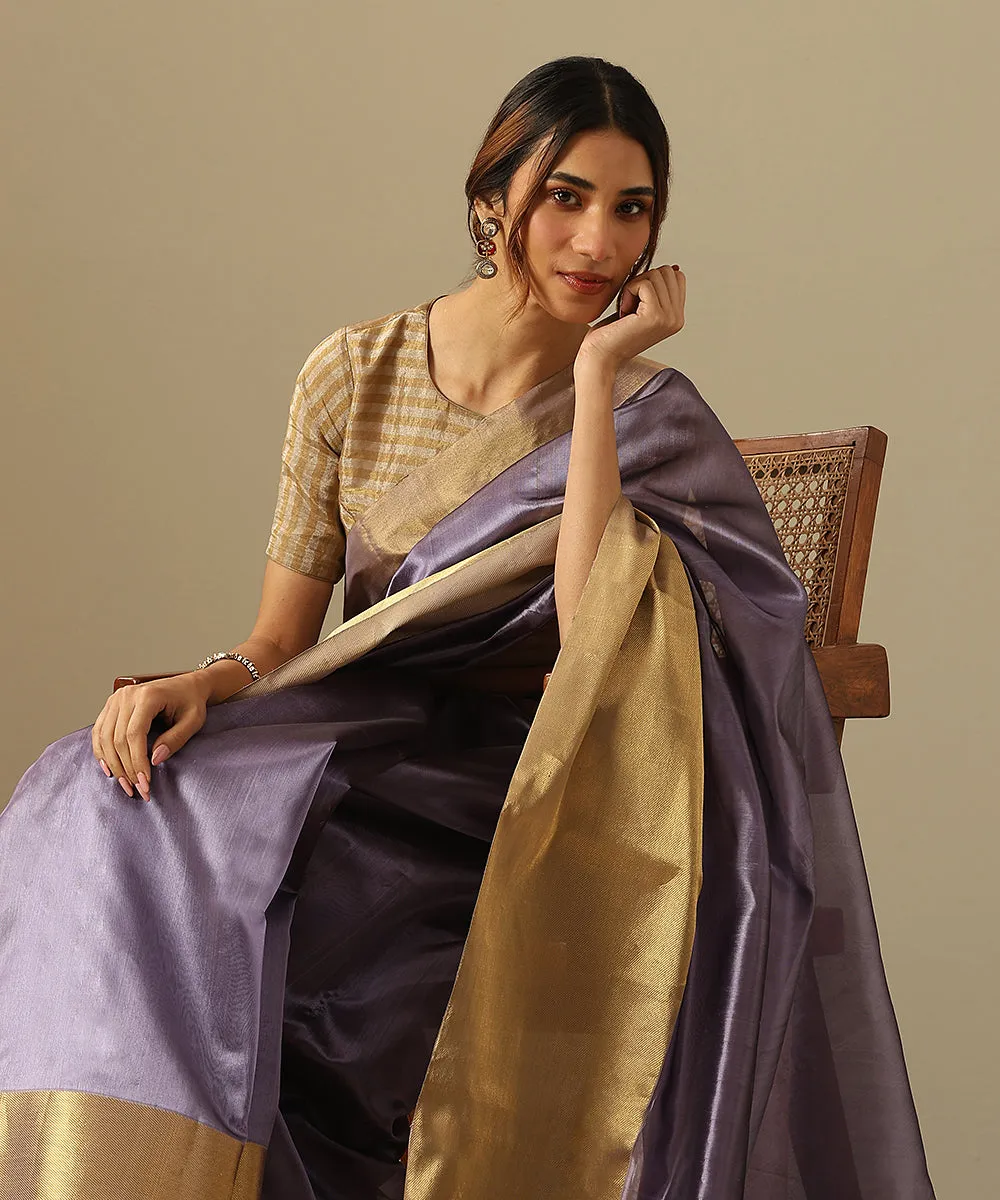 Handloom Purple Pure Chanderi Silk Saree With Broad Zari Border