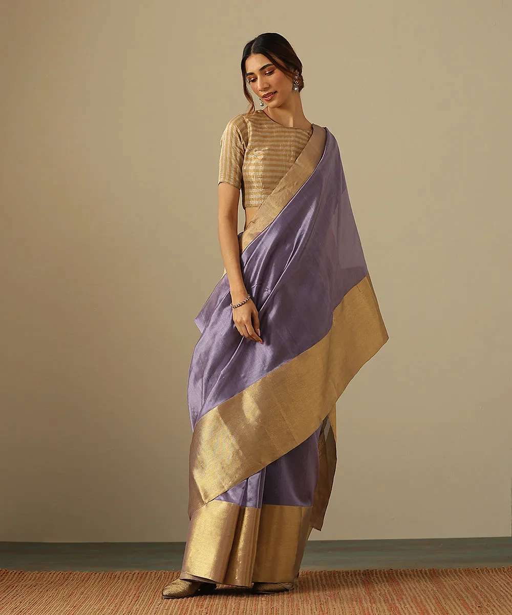 Handloom Purple Pure Chanderi Silk Saree With Broad Zari Border