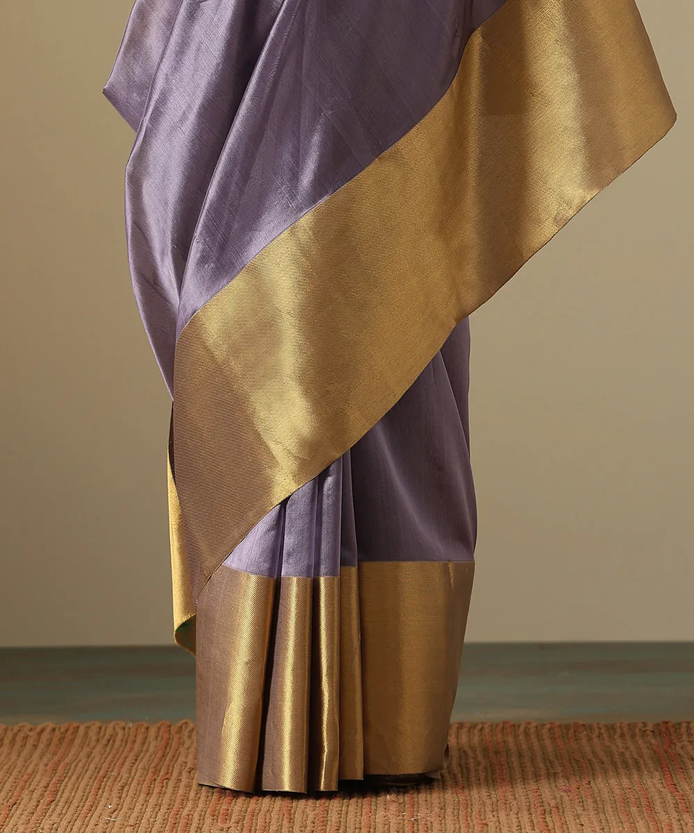 Handloom Purple Pure Chanderi Silk Saree With Broad Zari Border