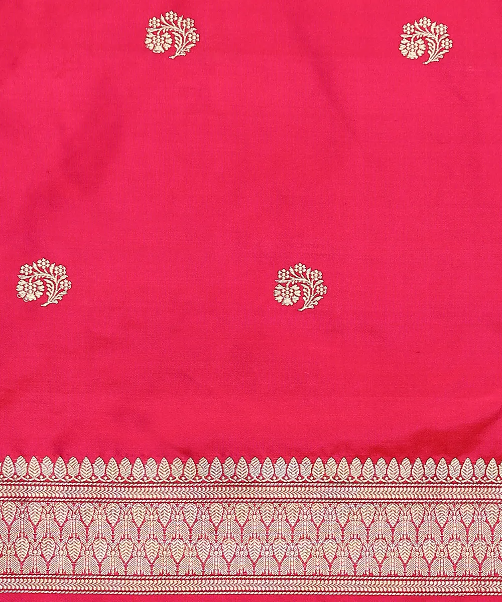 Handloom Red Pure Katan Silk Zari Tanchoi Banarasi Saree With Pink Border