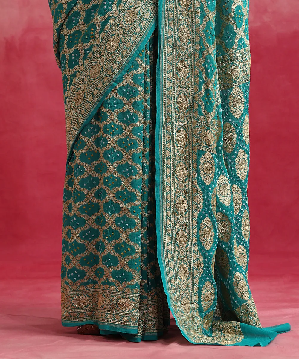 Handloom Turquoise Pure Georgette Banarasi Bandhej Saree