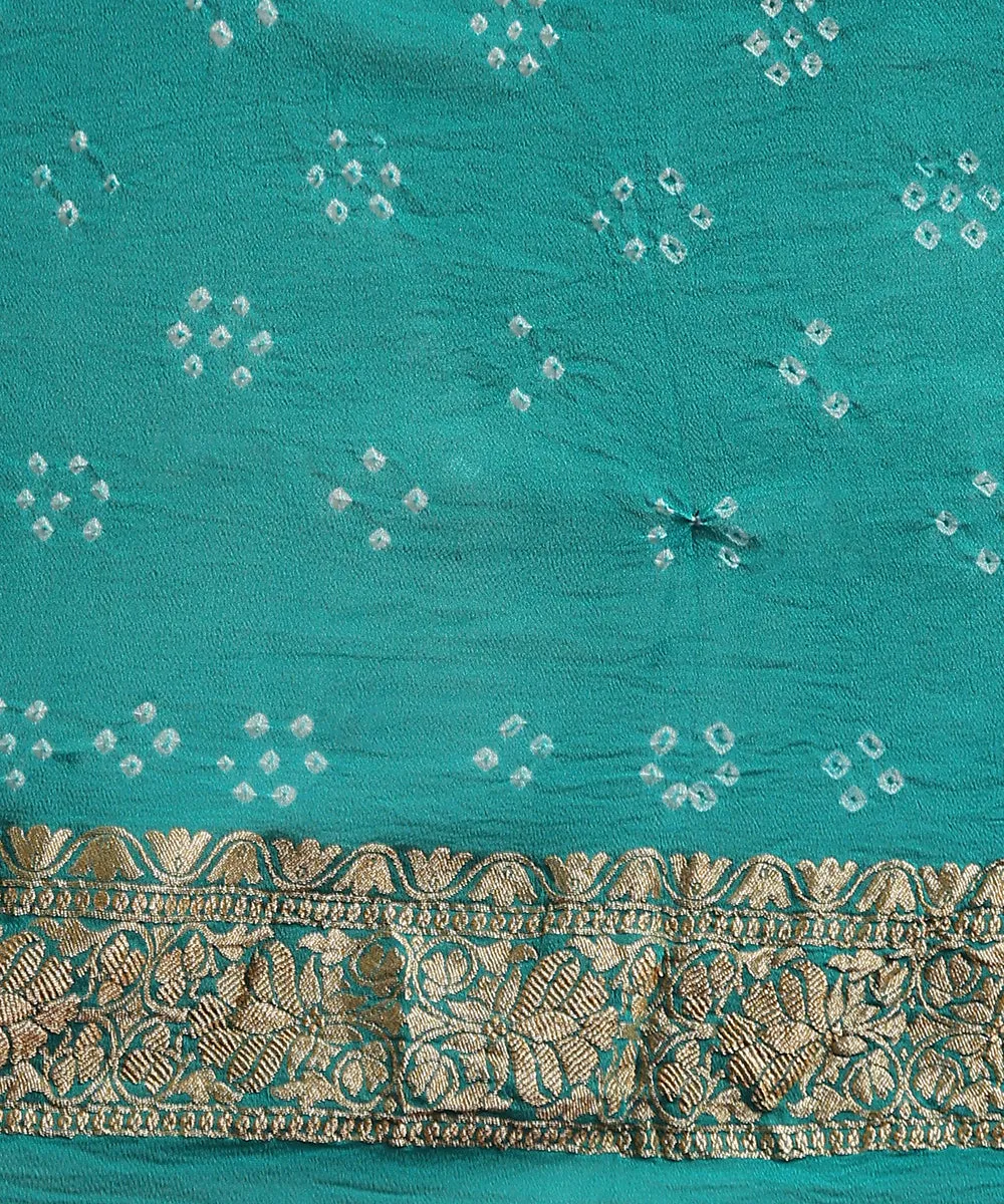 Handloom Turquoise Pure Georgette Banarasi Bandhej Saree