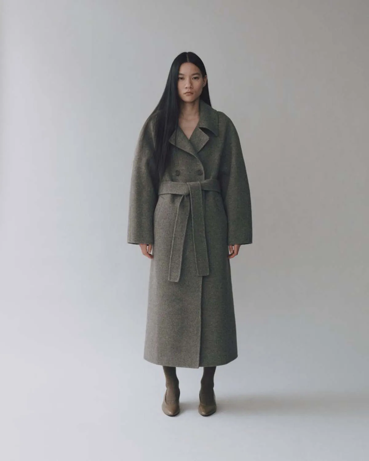 Handmade Long Wool Coat - Khaki Gray