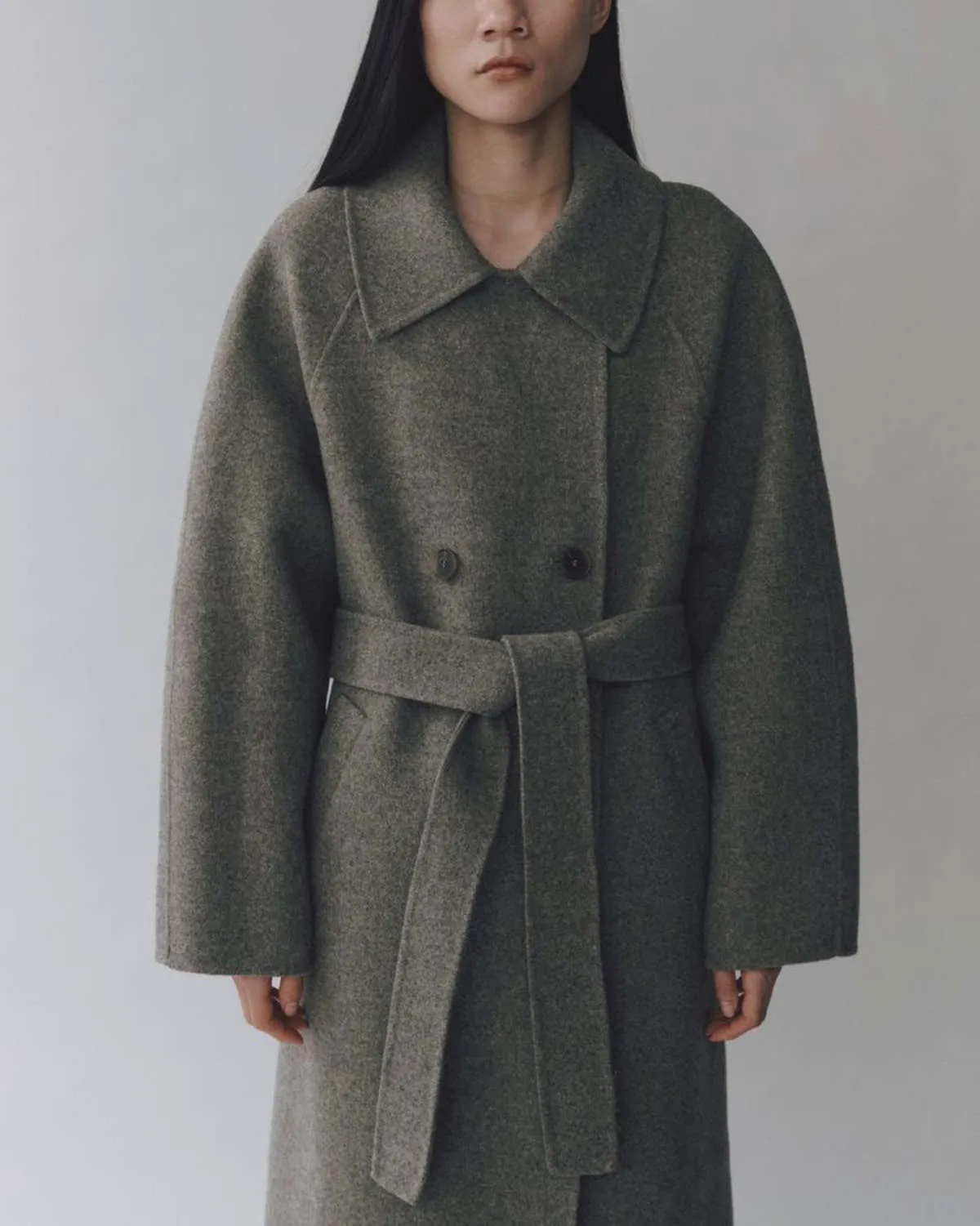 Handmade Long Wool Coat - Khaki Gray