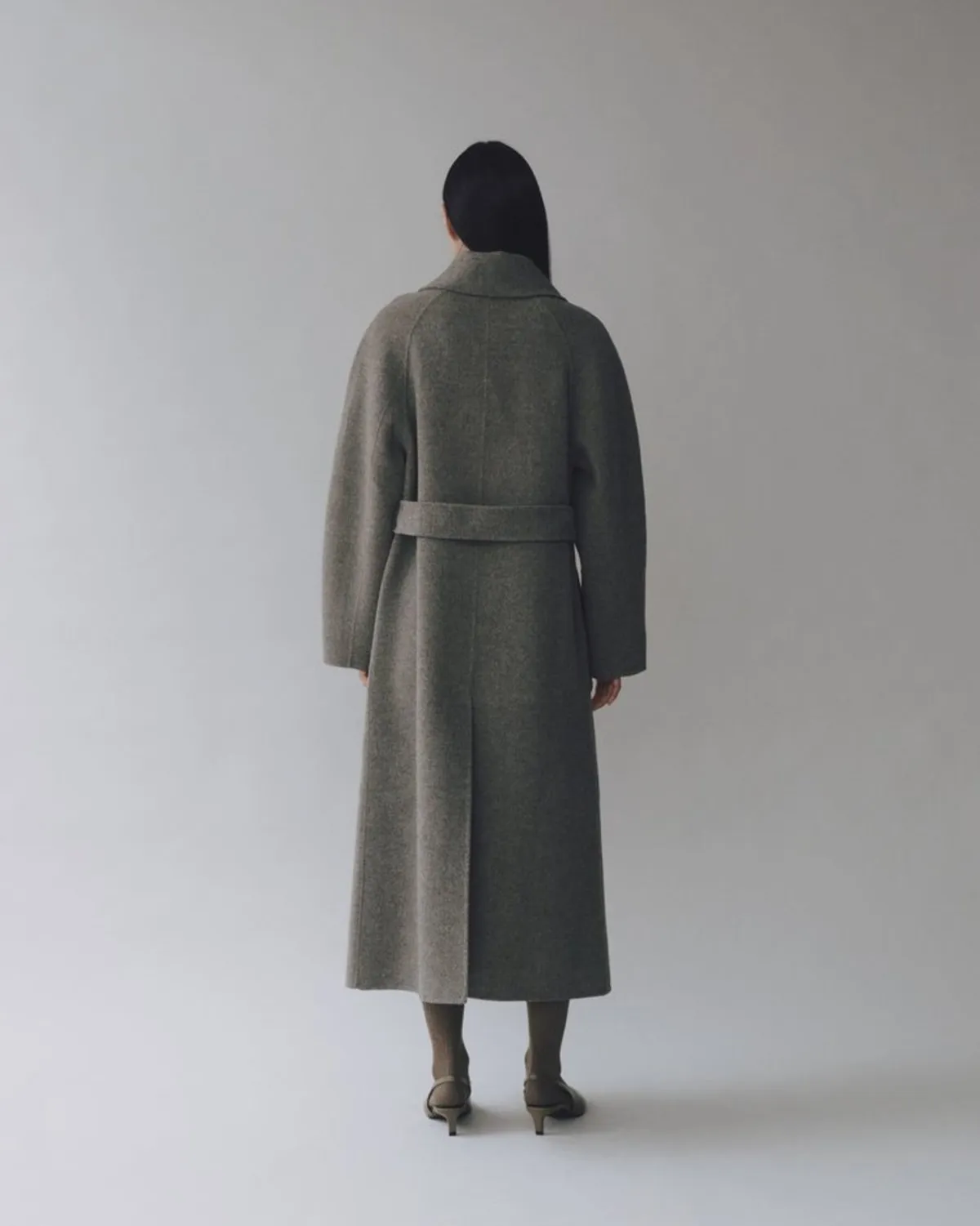 Handmade Long Wool Coat - Khaki Gray