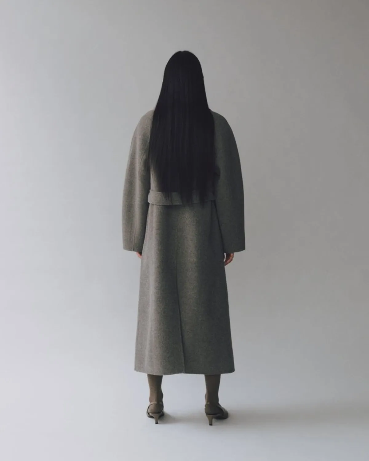 Handmade Long Wool Coat - Khaki Gray