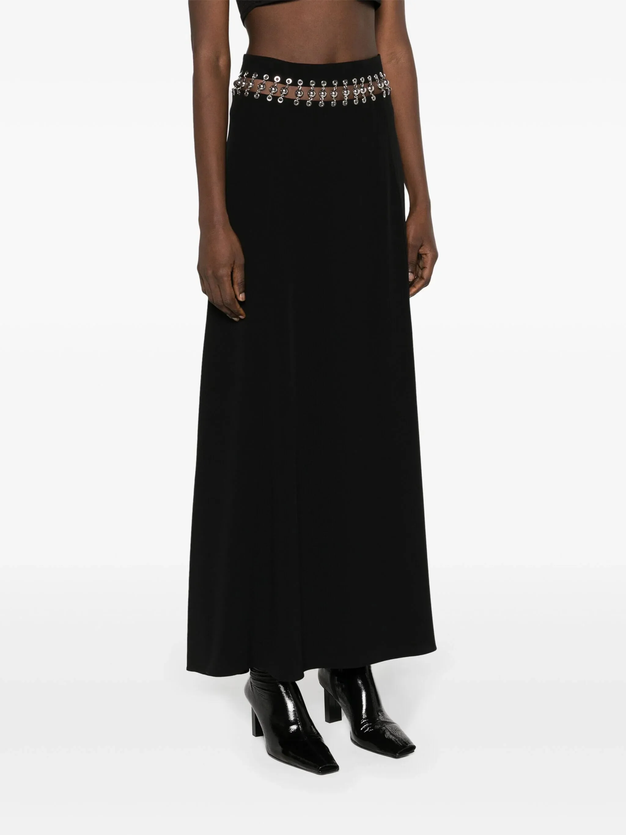 High-Waist Maxi Skirt with Eyelet Detail