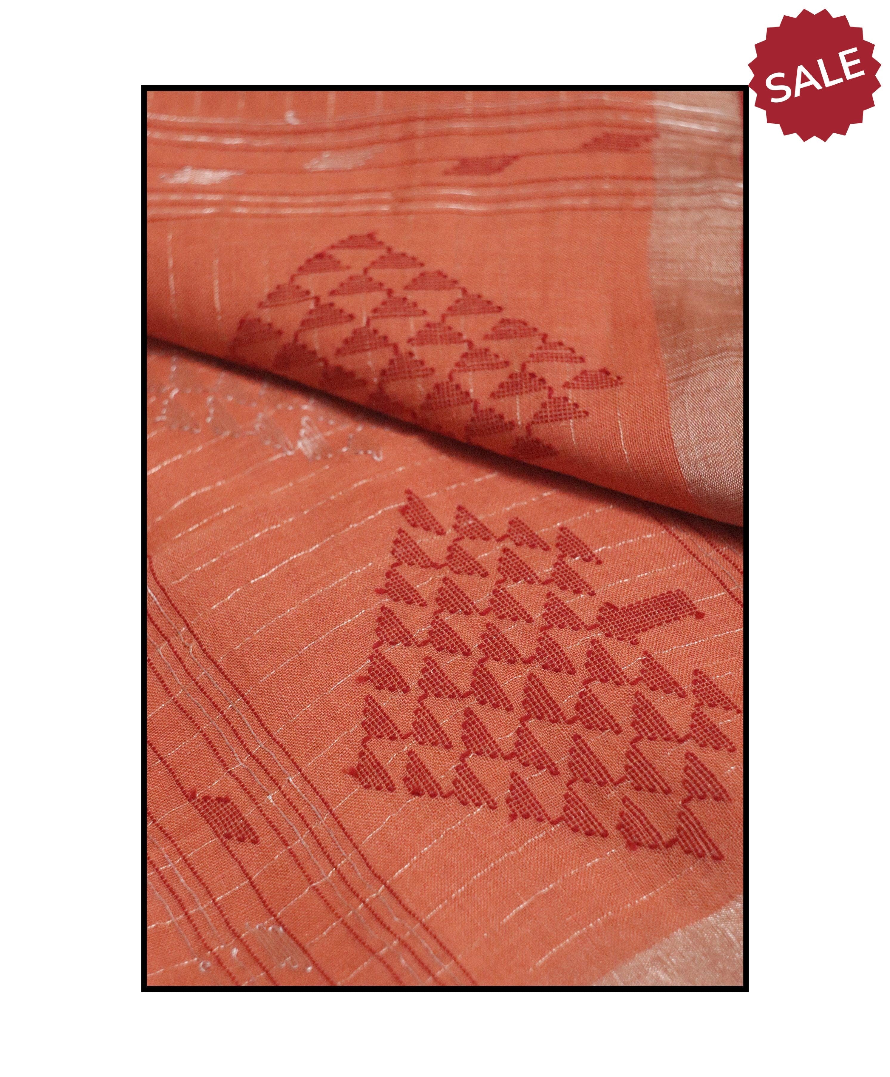 Kaisori Ekaya Narangi Jamdani Linen  saree