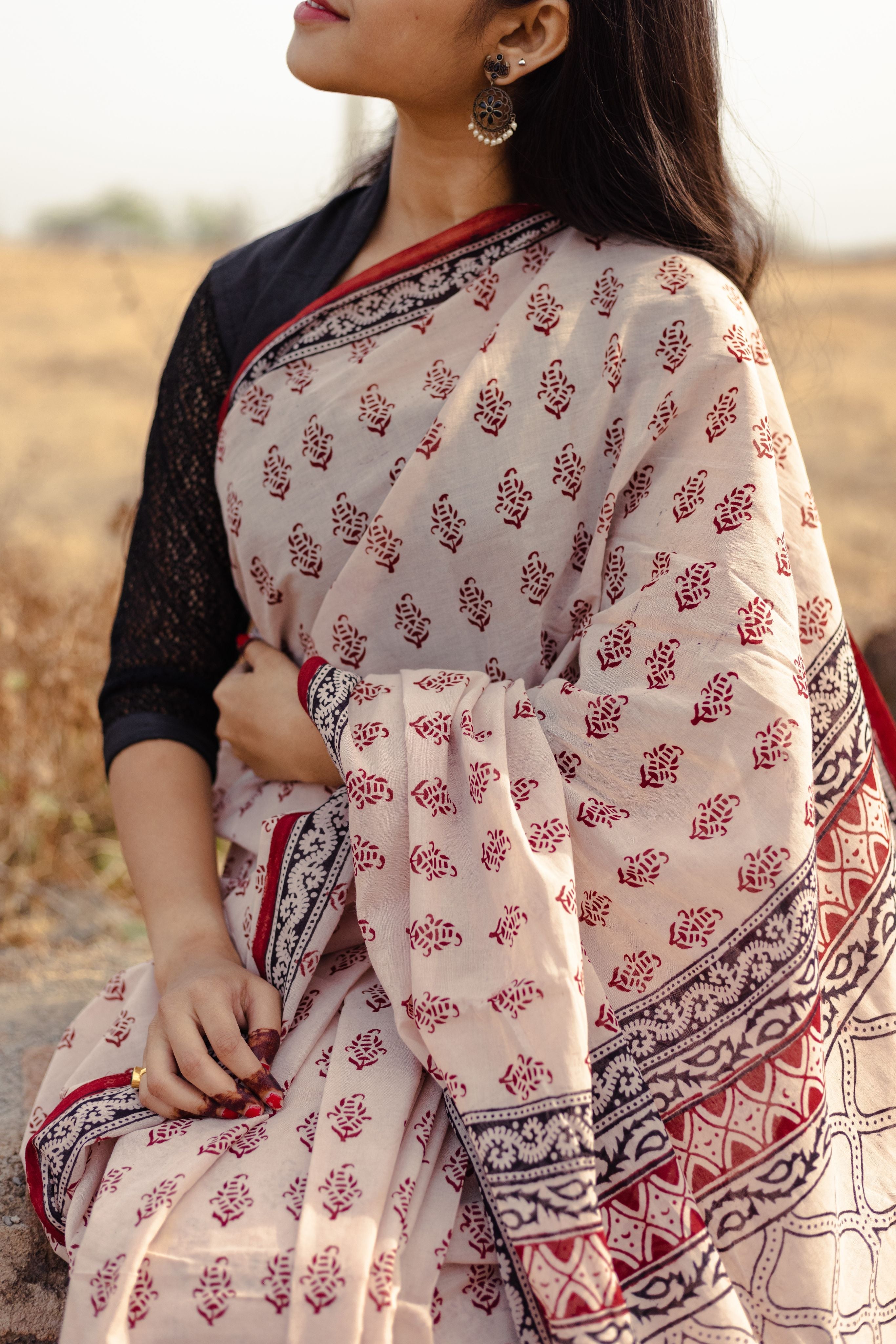 Kaisori Kali Jhumka handblockprinted cotton saree