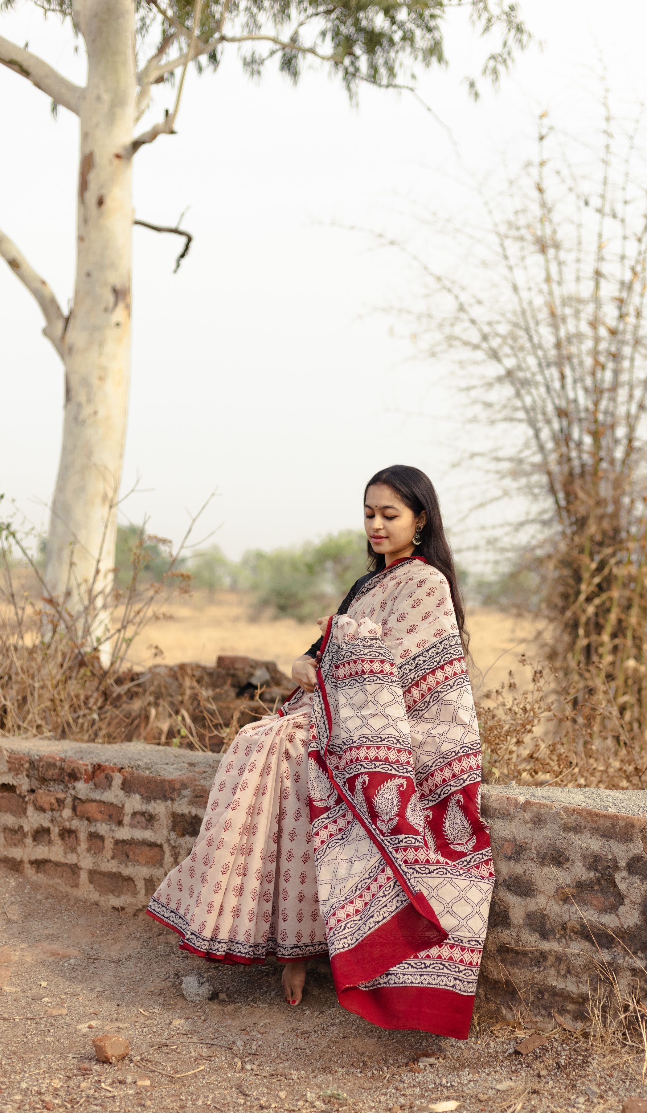 Kaisori Kali Jhumka handblockprinted cotton saree