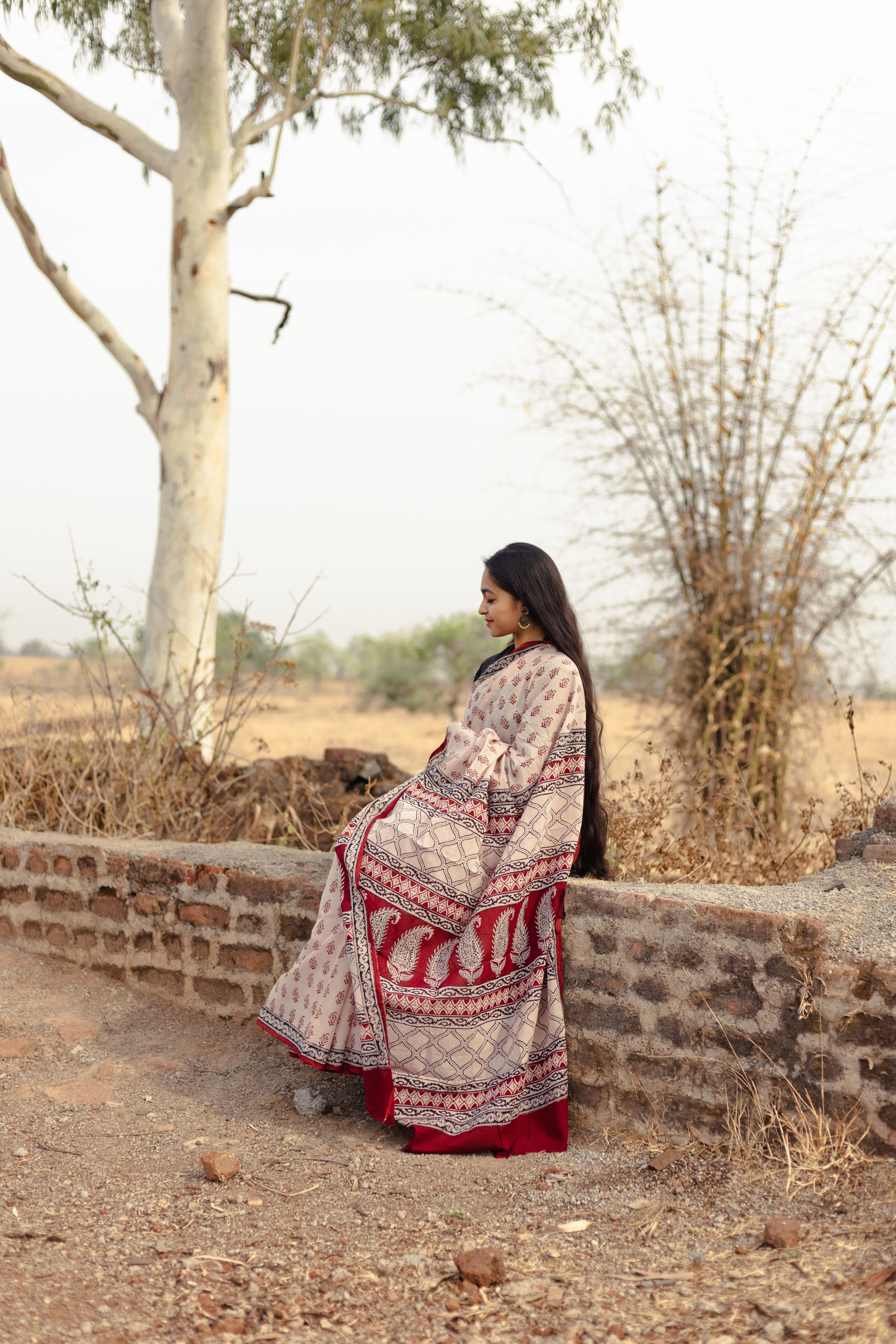 Kaisori Kali Jhumka handblockprinted cotton saree