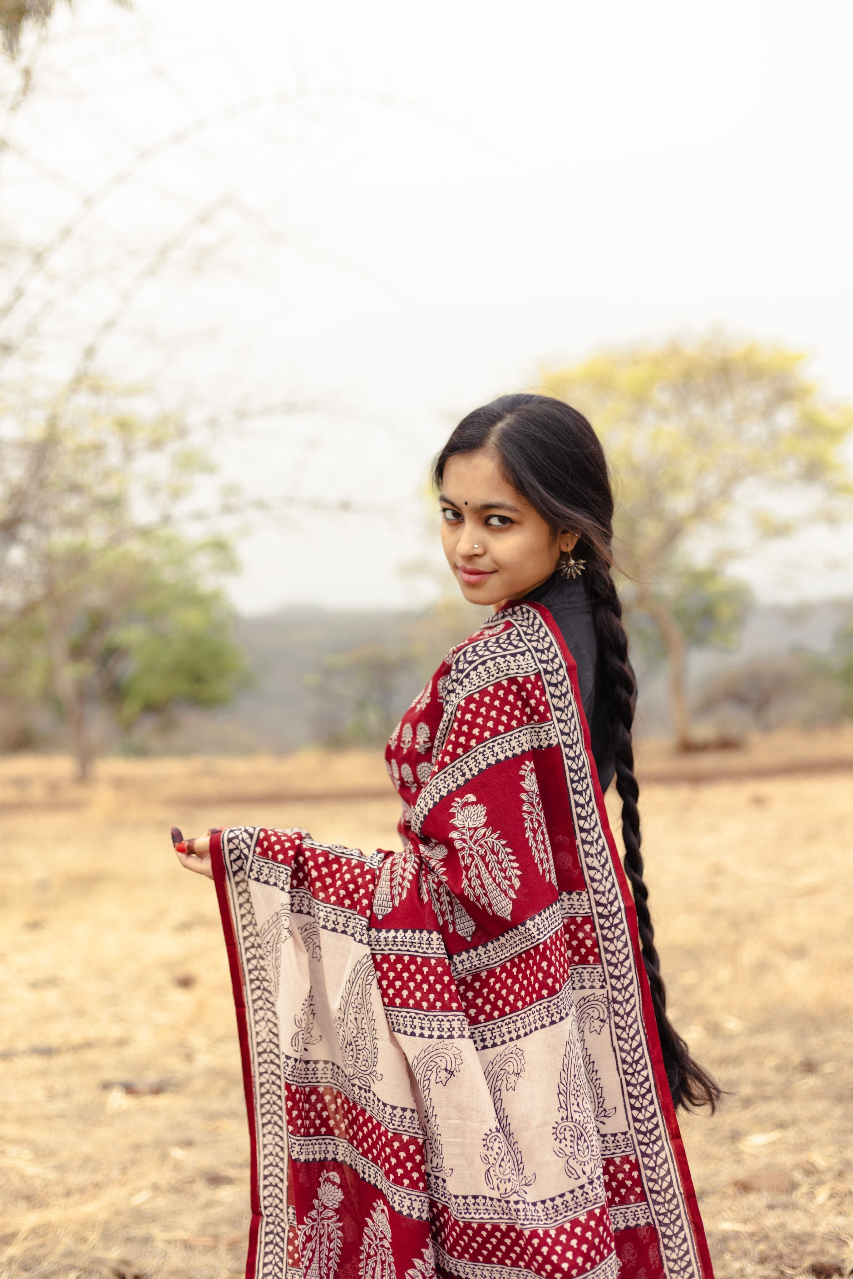 Kaisori Nandana Champa handblockprinted cotton saree