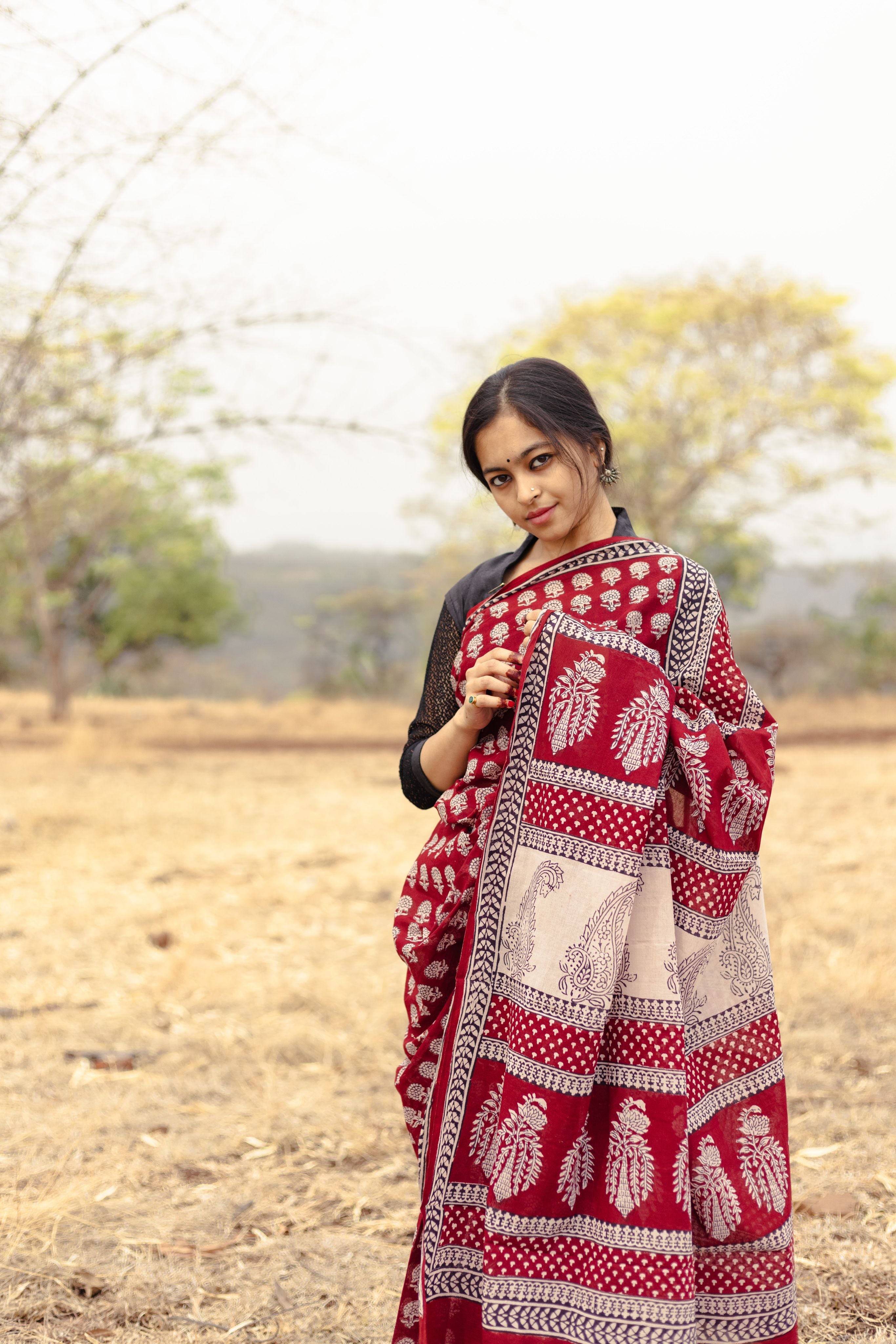 Kaisori Nandana Champa handblockprinted cotton saree