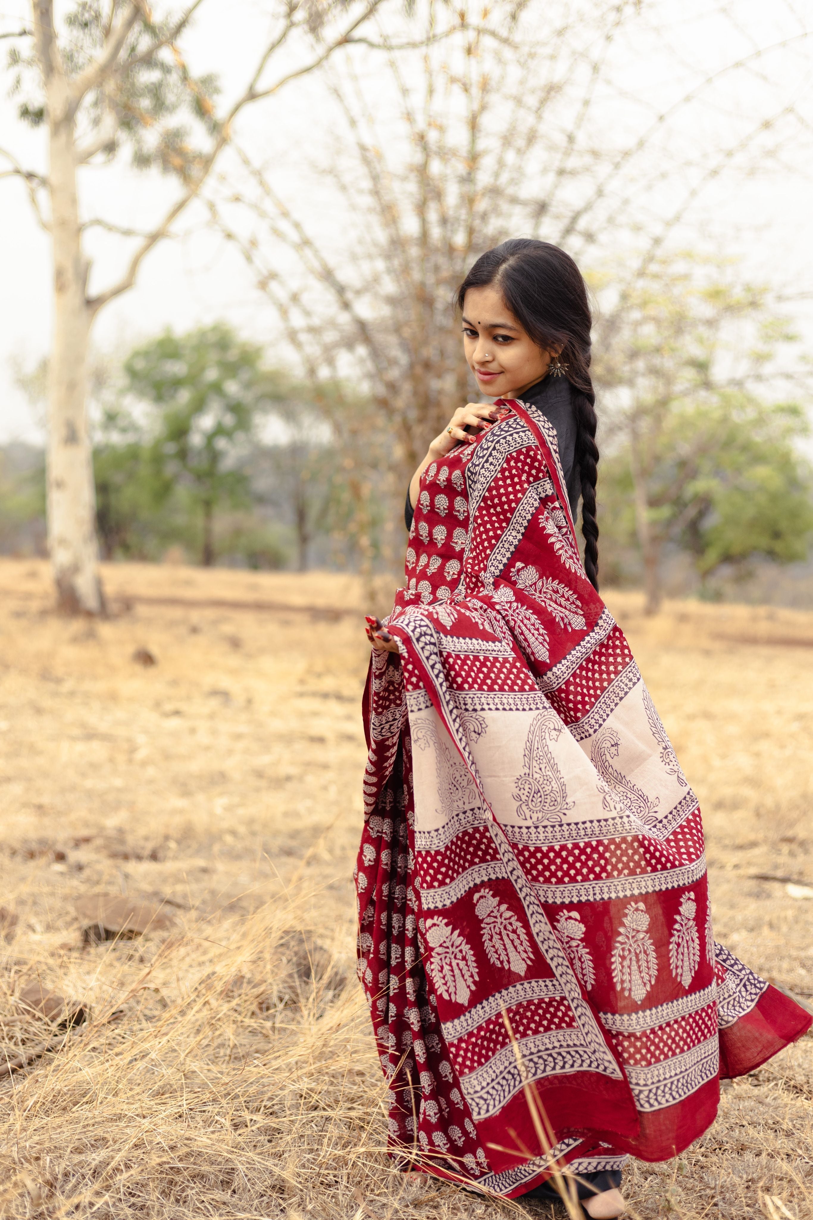 Kaisori Nandana Champa handblockprinted cotton saree