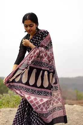 Kaisori Nandana Genda handblockprinted cotton saree