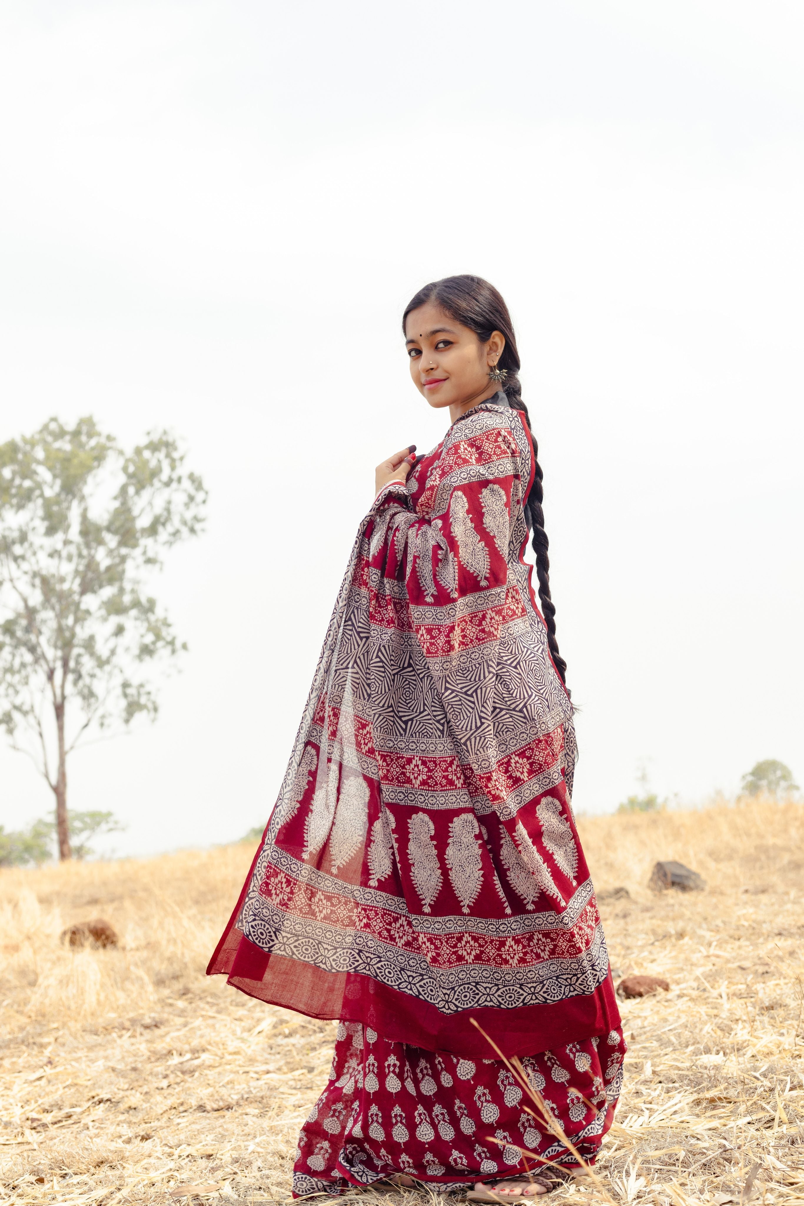 Kaisori Nandana Jhumka handblockprinted cotton saree