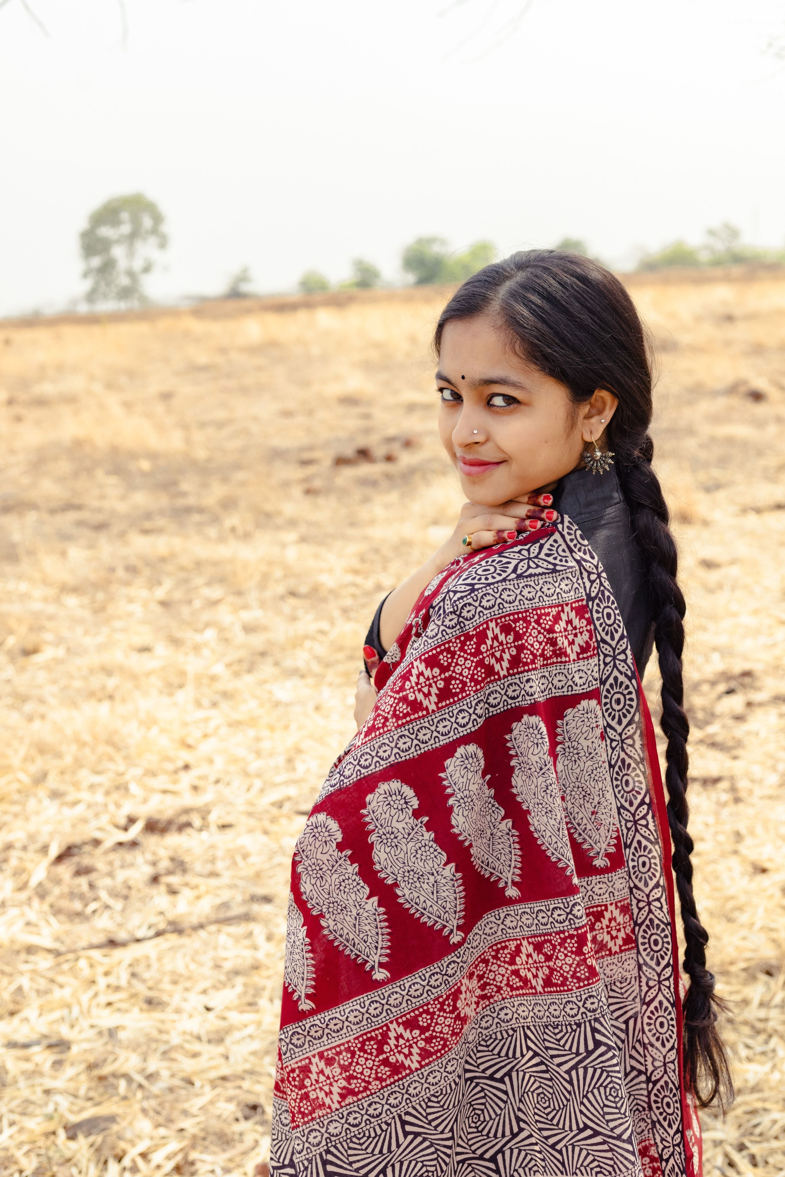 Kaisori Nandana Jhumka handblockprinted cotton saree