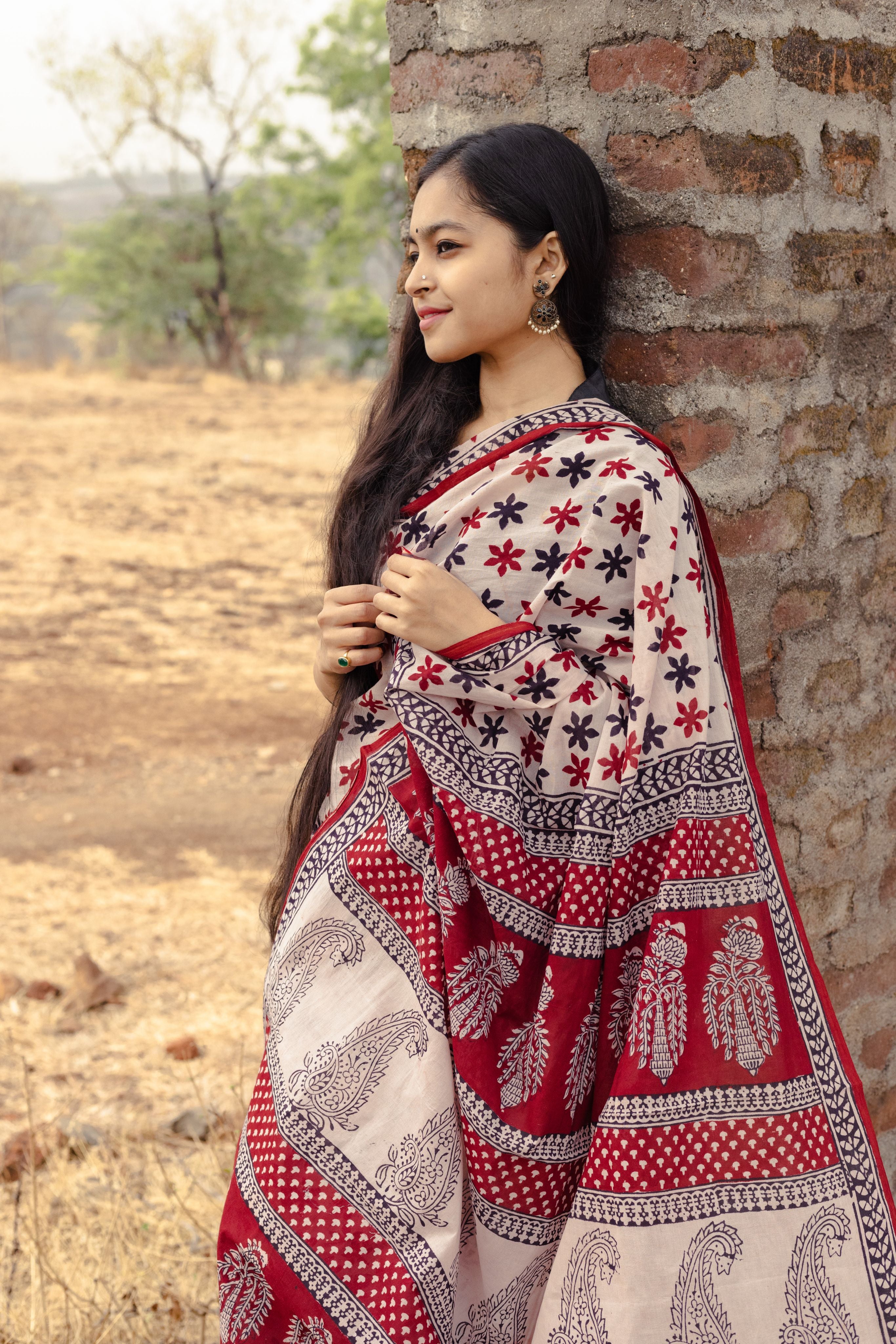 Kaisori Sitara handblockprinted cotton saree