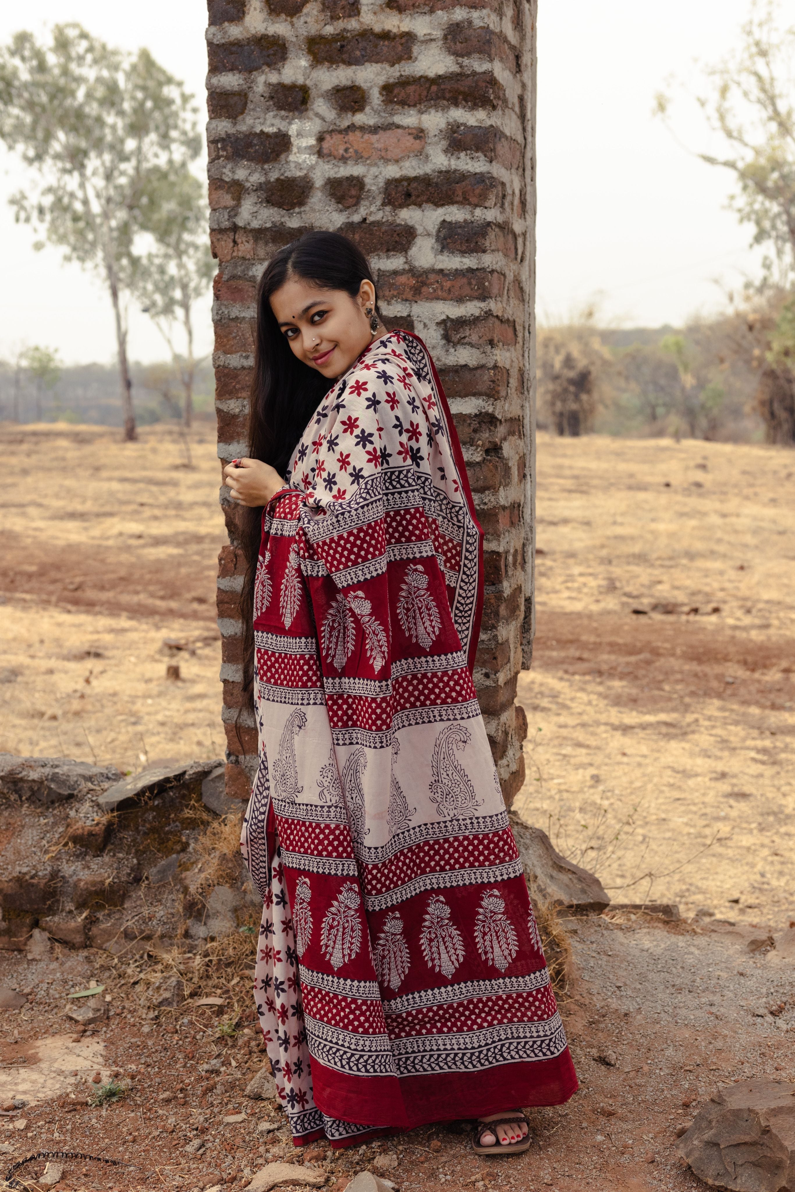 Kaisori Sitara handblockprinted cotton saree