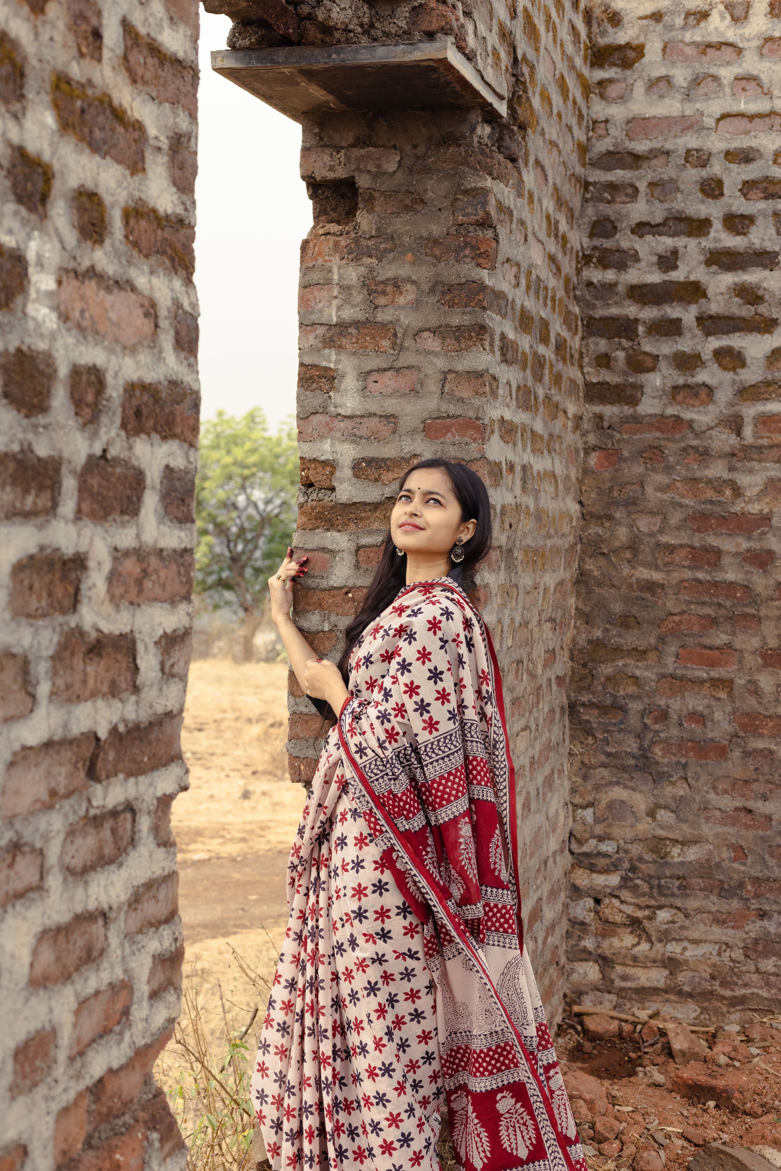 Kaisori Sitara handblockprinted cotton saree