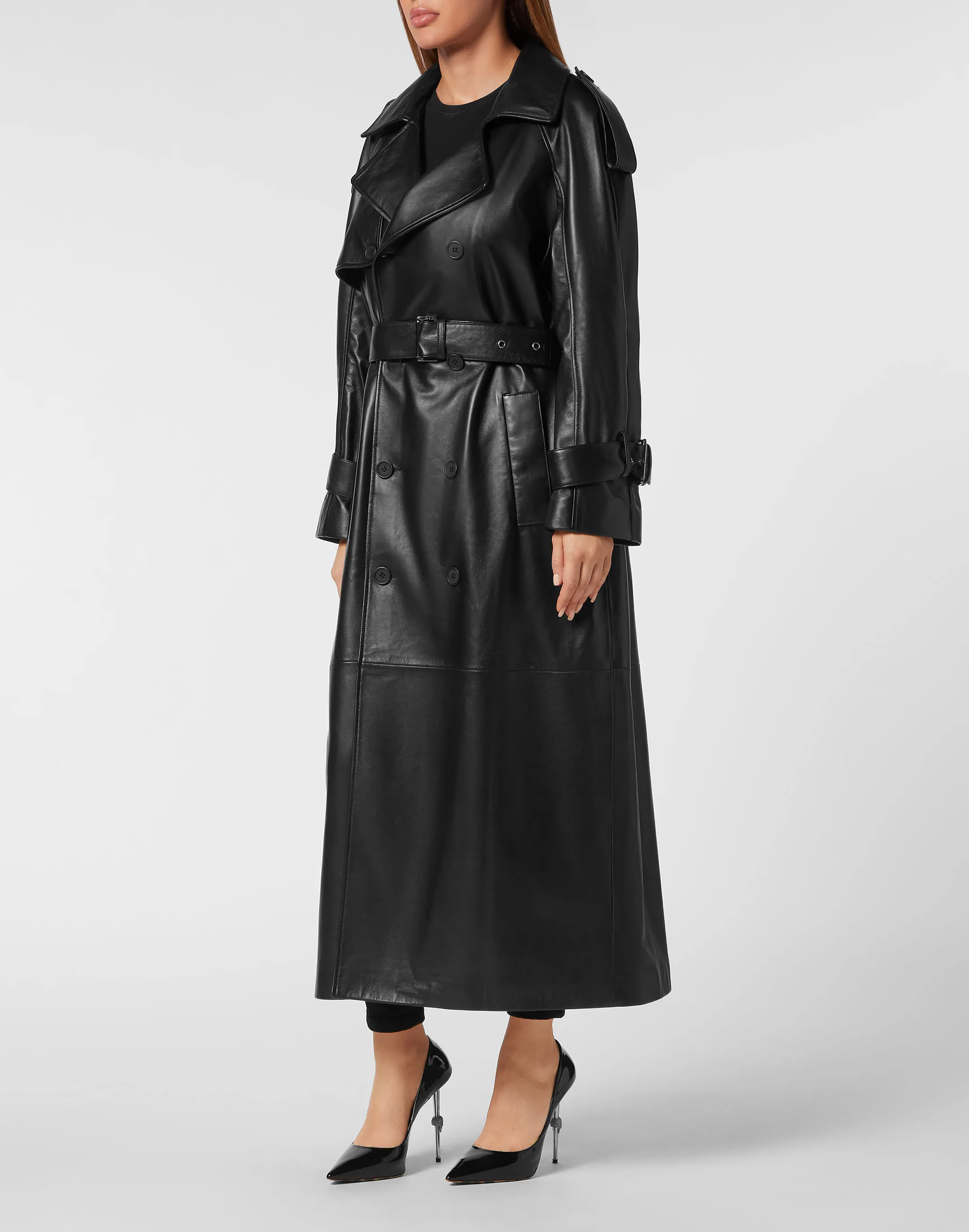 Leather Long Trench Coat